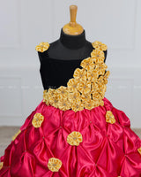 Rani Pink and Marry Gold Smoky Gown with Hand Crafted Flowers