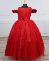 Red Off-Shoulder Flower Gown