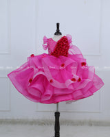 Rani Pink Organza Flouncy Gown with Handcrafted Flower