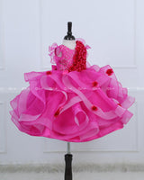 Rani Pink Organza Flouncy Gown with Handcrafted Flower