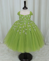 Pea Green Gown with Silver Leaf Detailing
