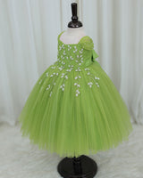 Pea Green Gown with Silver Leaf Detailing