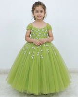 Pea Green Gown with Silver Leaf Detailing
