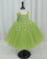 Pea Green Gown with Silver Leaf Detailing