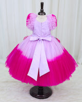 Beautiful Pink and Lavender Double Shaded Gown with Handcrafted Flowers and Small Leaves