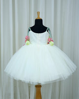 Ivory Gown and Multi Colour Embroidered Flowers with Tulips Tassels