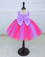 Dark Neon Pink & Lavender Gown Embellished with Beads & Pastel Flowers