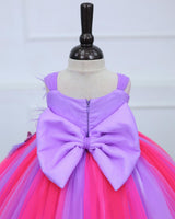 Dark Neon Pink & Lavender Gown Embellished with Beads & Pastel Flowers