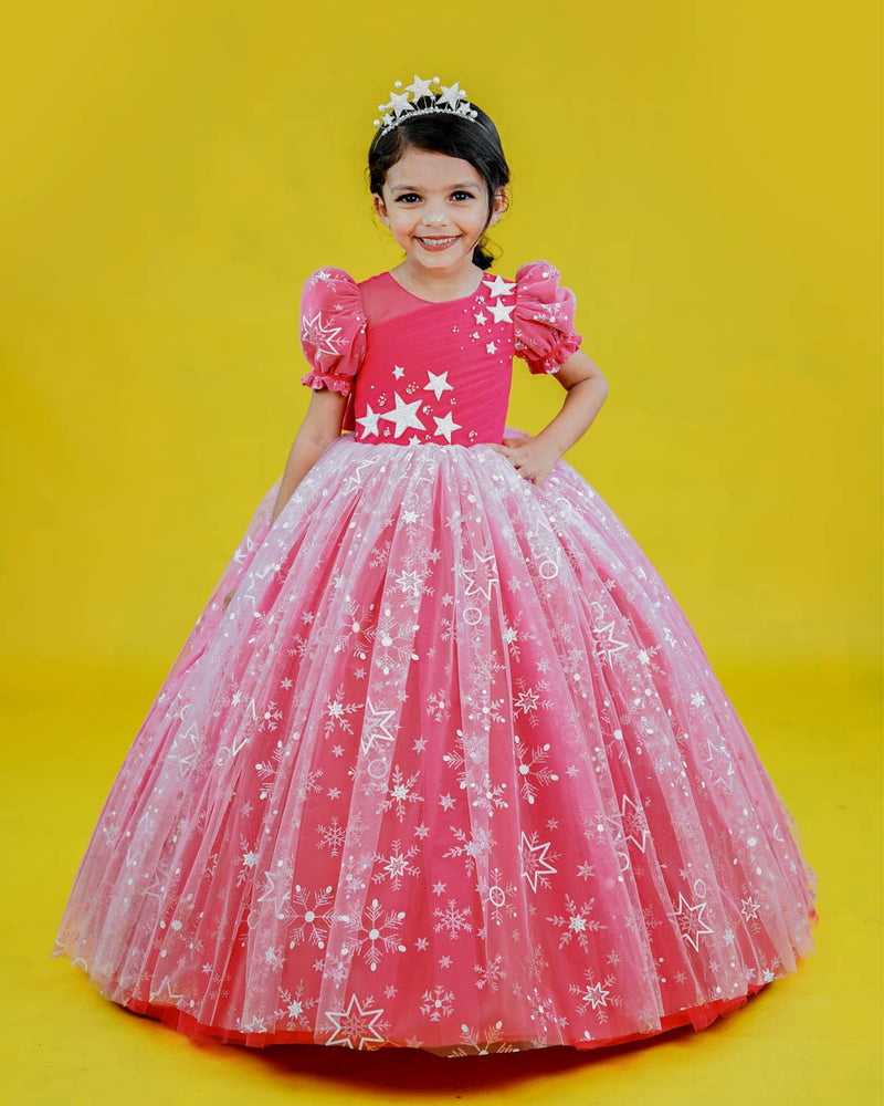 Kids Twinkle Stars with Coral Princess Gown | Kids Princess Designer Wear Online