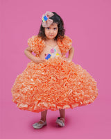 Kids Peach Frilled Theme Gown Online | Cupcake and Ice Cream Theme Kids Party Wear OnlineCouture Gown for Girls Online