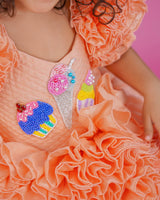 Kids Peach Frilled Theme Gown Online | Cupcake and Ice Cream Theme Kids Party Wear Online