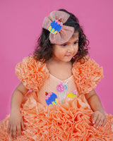 Kids Peach Frilled Theme Gown Online | Cupcake and Ice Cream Theme Kids Party Wear Online
