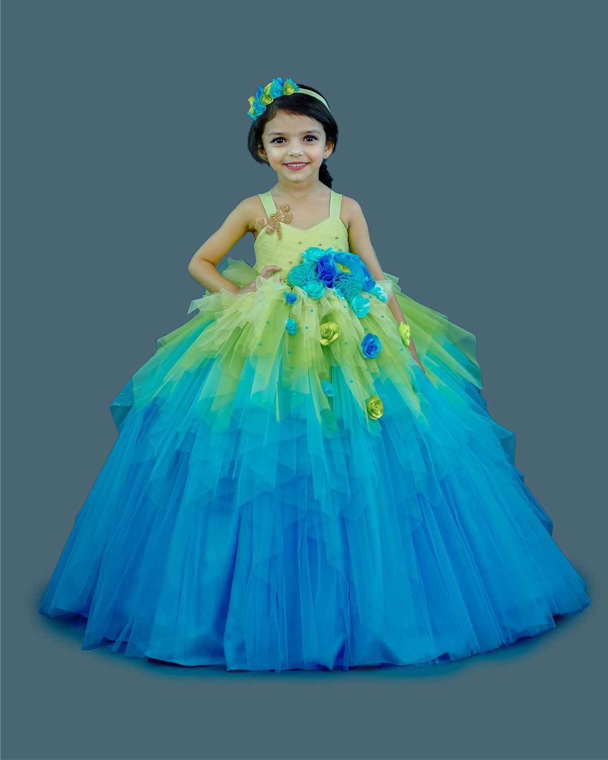 Kids Light Green and Blue Floral Theme Gown Online | Kids Floral Dress Online www.liandli.in Kids Light Green and Blue Floral Theme Gown Online | Kids Floral Dress Online www.liandli.in