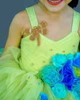 Kids Light Green and Blue Floral Theme Gown Online | Kids Floral Dress Online