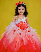 Peach and Coral Pink Color Asymmetrical Layered Gown Online | Kids Party Wear Online