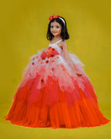 Peach and Coral Pink Color Asymmetrical Layered Gown Online | Kids Party Wear Online