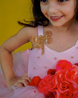 Peach and Coral Pink Color Asymmetrical Layered Gown Online | Kids Party Wear Online