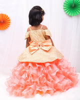 Golden Peach Ruffled Off-shoulder Gown