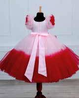 Red and Cherry Blossom Double Shaded Gown with Handicrafted Flowers and Leaves