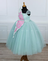 Monarch Butterfly Theme Gown in Aqua Glass Colour with Detachable Wings and Belt