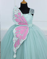 Monarch Butterfly Theme Gown in Aqua Glass Colour with Detachable Wings and Belt