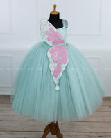 Monarch Butterfly Theme Gown in Aqua Glass Colour with Detachable Wings and Belt