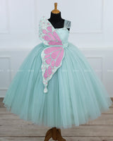 Monarch Butterfly Theme Gown in Aqua Glass Colour with Detachable Wings and Belt