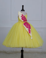 Monarch Butterfly Theme Gown in Macaron Yellow Colour with Detachable Wings and Belt