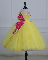 Monarch Butterfly Theme Gown in Macaron Yellow Colour with Detachable Wings and Belt