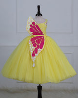 Monarch Butterfly Theme Gown in Macaron Yellow Colour with Detachable Wings and Belt