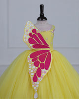 Monarch Butterfly Theme Gown in Macaron Yellow Colour with Detachable Wings and Belt