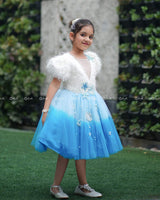 Sky Blue and Sea Blue Double Shaded Aqua Marine Theme Gown with Heavy Bead Patches