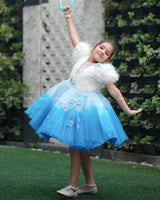 Sky Blue and Sea Blue Double Shaded Aqua Marine Theme Gown with Heavy Bead Patches