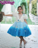 Sky Blue and Sea Blue Double Shaded Aqua Marine Theme Gown with Heavy Bead Patches