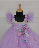 Lavender Gown Embellished with Pearls & Pastel Flowers