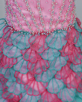 Baby Pink and Tame Teal Halter-neck Fish-cut Dress Featuring Heavily Handworked Yoke.