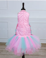 Baby Pink and Tame Teal Halter-neck Fish-cut Dress Featuring Heavily Handworked Yoke.