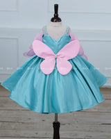 Pink and Sky blue Gown Highlighted with Hand Embellished Flower Petals.