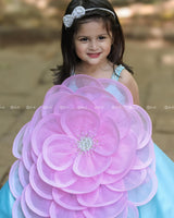 Pink and Sky blue Gown Highlighted with Hand Embellished Flower Petals.