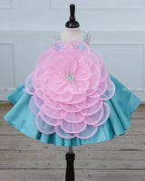 Pink and Sky blue Gown Highlighted with Hand Embellished Flower Petals.