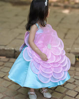 Pink and Sky blue Gown Highlighted with Hand Embellished Flower Petals.