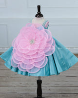 Pink and Sky blue Gown Highlighted with Hand Embellished Flower Petals.