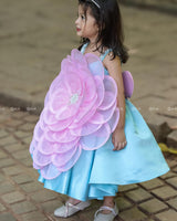 Pink and Sky blue Gown Highlighted with Hand Embellished Flower Petals.