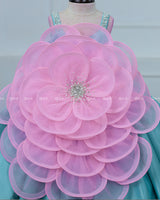 Pink and Sky blue Gown Highlighted with Hand Embellished Flower Petals.