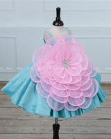 Pink and Sky blue Gown Highlighted with Hand Embellished Flower Petals.