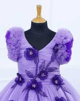 Lavender and Purple Double Shaded Gown with Handcrafted Flowers and Leaves.