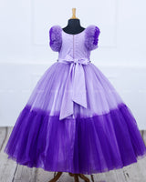 Lavender and Purple Double Shaded Gown with Handcrafted Flowers and Leaves.