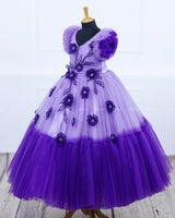Lavender and Purple Double Shaded Gown with Handcrafted Flowers and Leaves.