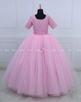Cherry Blossom Light Pink Full Gown with Detachable Belt in Pink Color