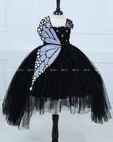 Monarch Butterfly Theme Gown in Black Color with Gray Color Detachable Wings and Belt